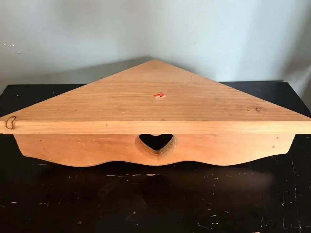 Vintage Wooden Corner Wall Shelf with Heart Cutout